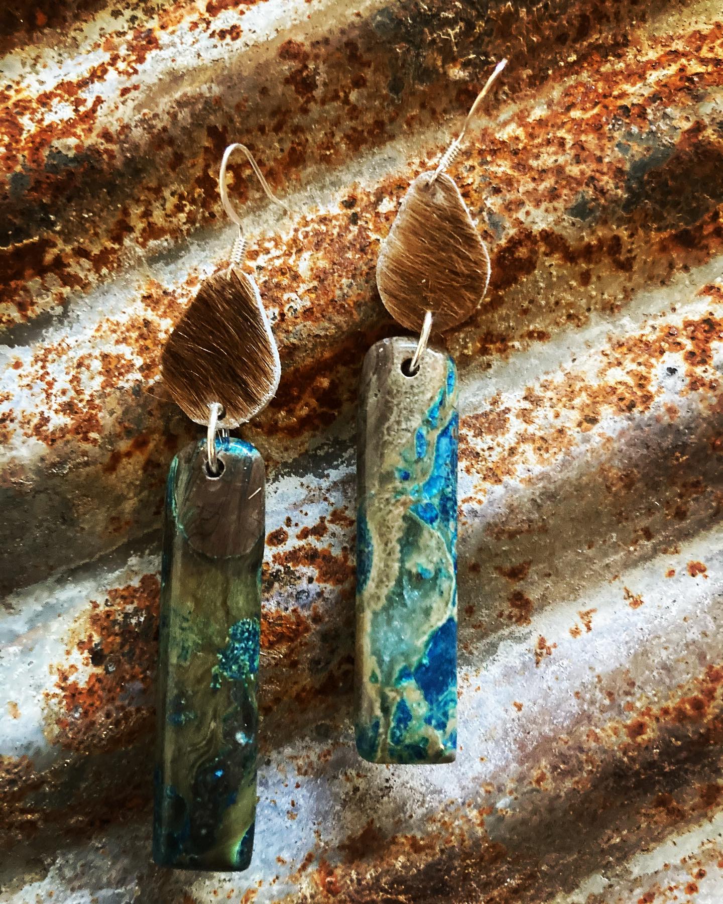 Cowhide Hair-on Jasper Stone Earrings