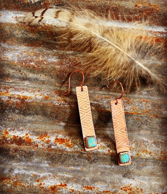 Copper Pattern Turquoise Earrings