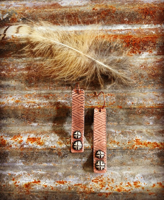 Copper Pattern Rivet Earrings