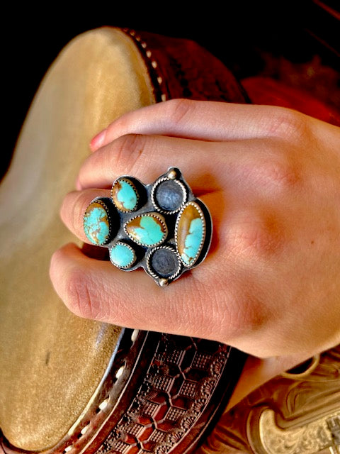 # 8 Turquoise Cluster Ring