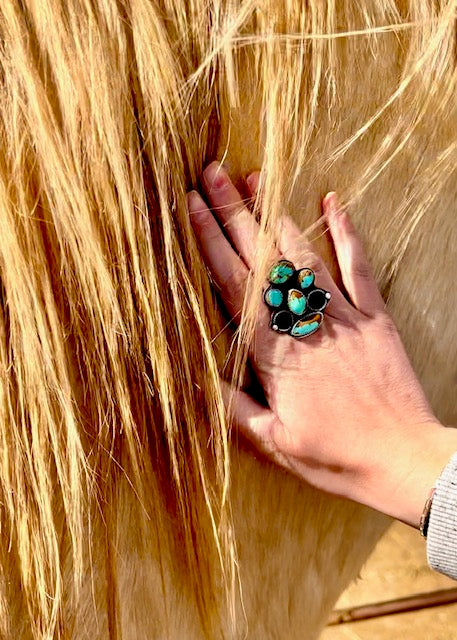 # 8 Turquoise Cluster Ring