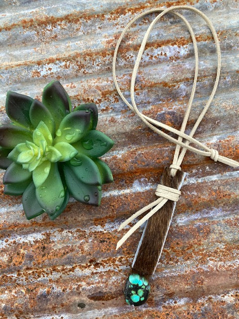 Hair-on Hide Necklace with Genuine Turquoise Nugget