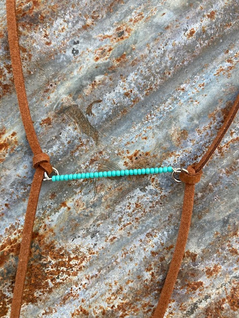 Tobacco suede necklace with faux turquoise beads
