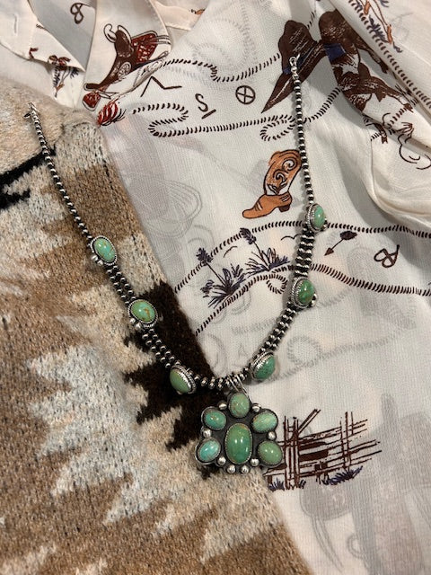 Turquoise Mountain Mini Squash Blossom Necklace