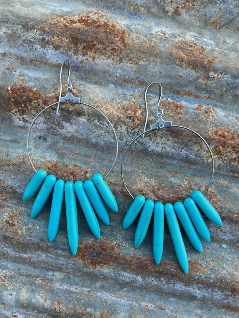 Hoop Howlite Spike Earrings