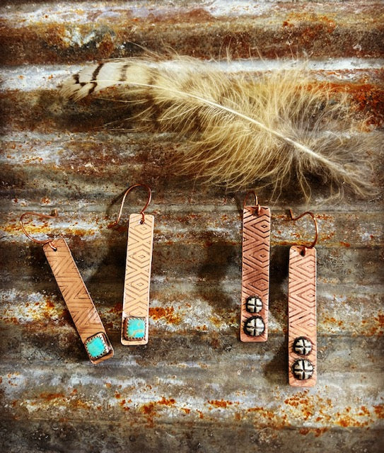 Copper Pattern Rivet Earrings