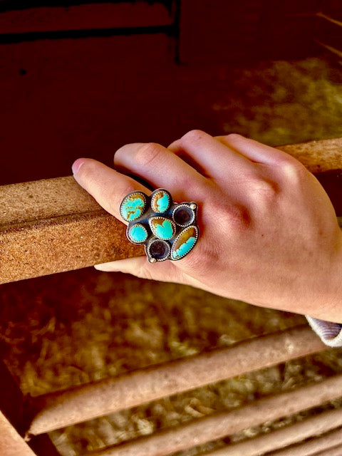 # 8 Turquoise Cluster Ring