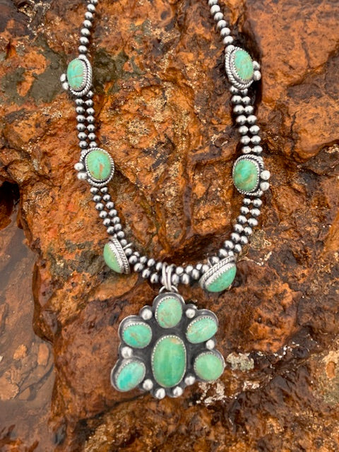 Turquoise Mountain Mini Squash Blossom Necklace