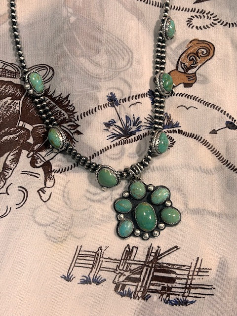 Turquoise Mountain Mini Squash Blossom Necklace